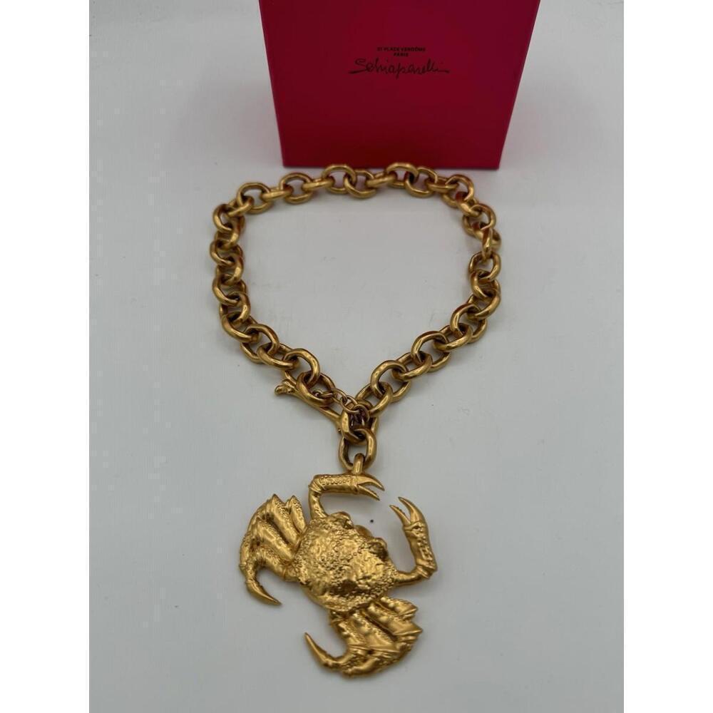 Schiaparelli Signed Crab Brass Chunky Link Gold Tone Necklace